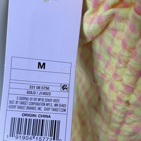 Wild Fable Double Ruched Front Gingham Plaid Yellow and Pink mini Dress - M - Picture 9 of 10